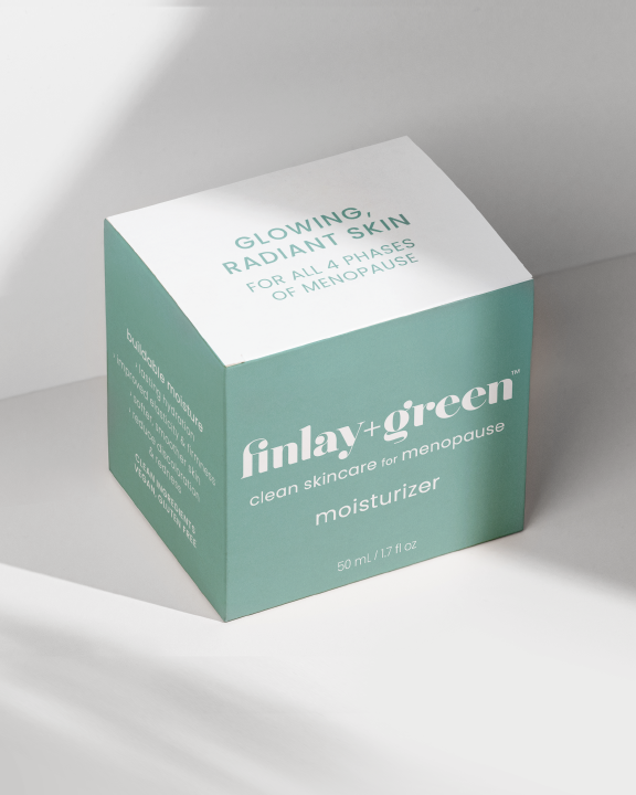 Front, top and side of unit carton box - Finlay+Green moisturizer